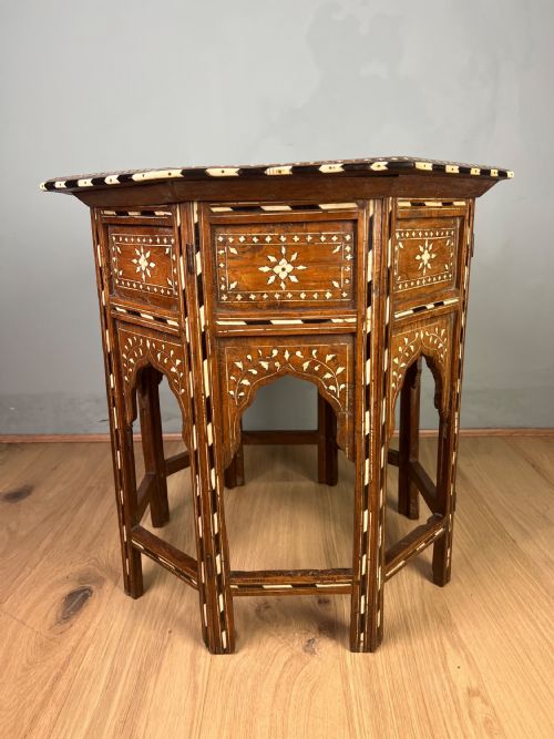 hexagonal bone inlayed table from hoshiapur - CATEGORY: ANTIQUE TABLES - DATED 1890