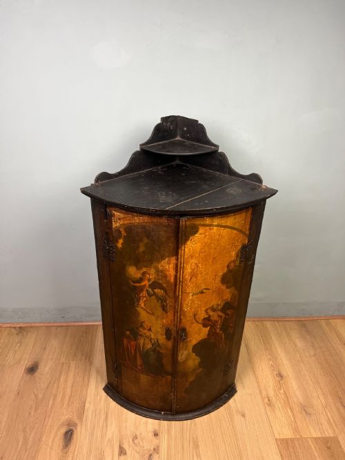 DUTCH PAINTED BOW FRONT CORNER CUPBOARD CIRCA 1750 - ADDITIONAL PHOTO 1