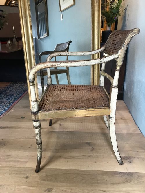 GILLOWS GEORGE 3RD PAINTED PARCEL GILT ARM CHAIR - ADDITIONAL PHOTO 4