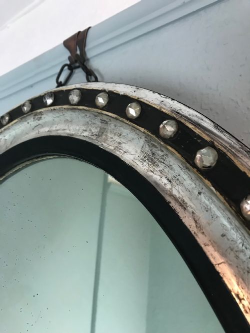 IRISH MIRROR VERY RARE LARGE OVAL EBONISED AND SILVER GILT 19TH CENTURY - ADDITIONAL PHOTO 3