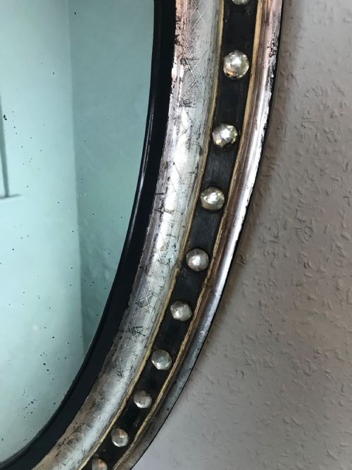 IRISH MIRROR VERY RARE LARGE OVAL EBONISED AND SILVER GILT 19TH CENTURY - ADDITIONAL PHOTO 1