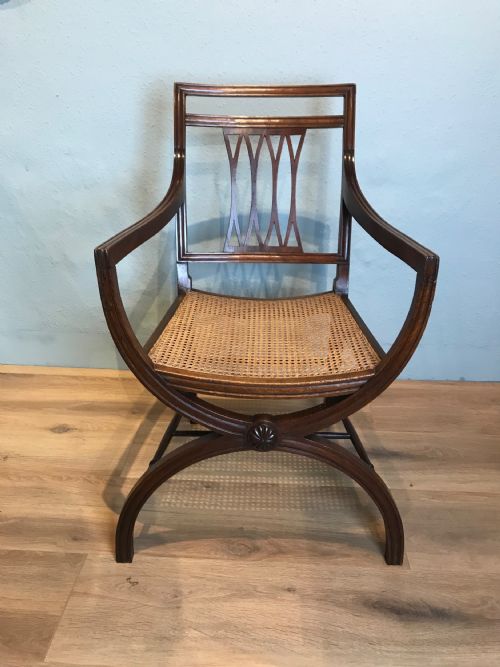 ANTIQUE CURULE STYLE OPEN ARMCHAIR - ADDITIONAL PHOTO 1