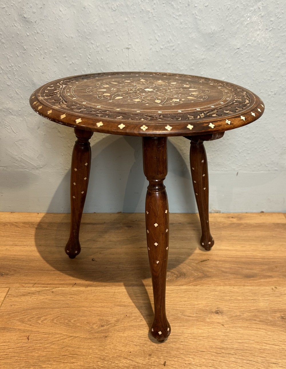 Antique Hoshiapur Anglo Indian Bone Inlaid Side Table