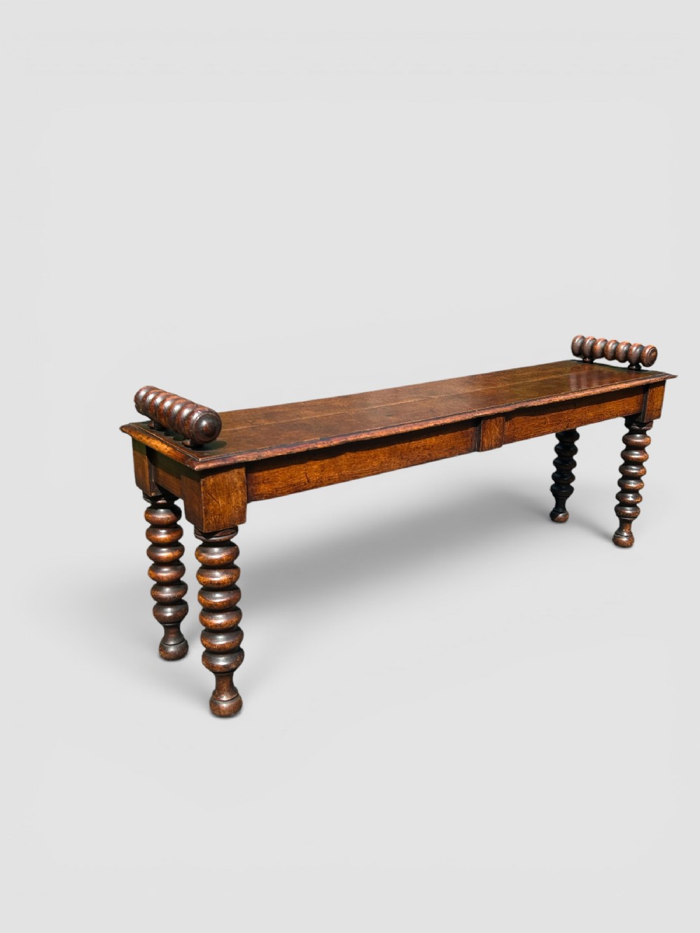 Victorian Oak Bobbin Turned Hall Bench/Window Seat 