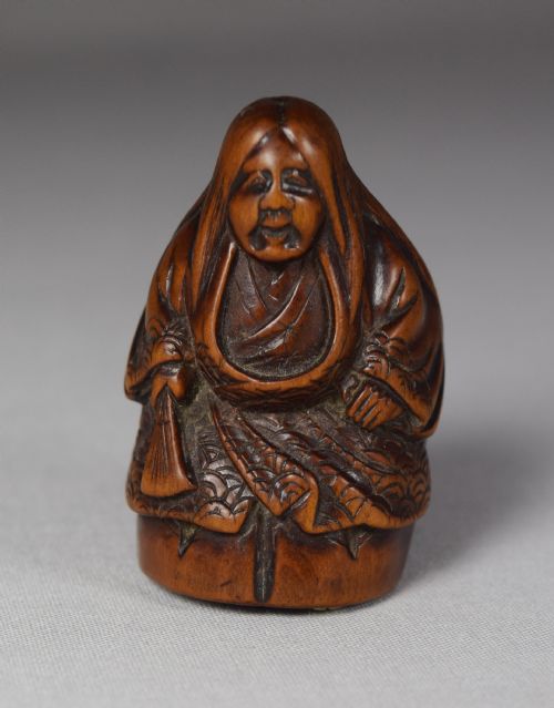 edo period japanese wood netsuke of shojo old lady - CATEGORY: ANTIQUE MISCELLANEOUS - DATED 1800