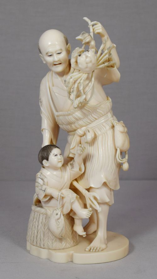 fine quality japanese ivory fisherman okimono by udagawa kazuo - CATEGORY: ANTIQUE MISCELLANEOUS - DATED 1890