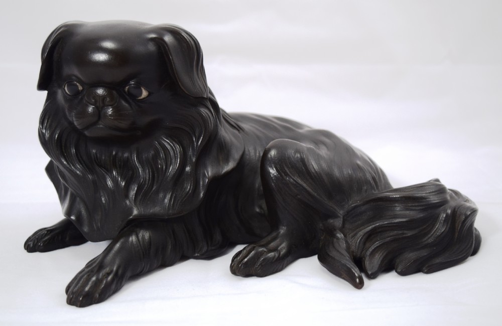 CHARMING JAPANESE BRONZE OKIMONO PEKINGESE DOG MEIJI PERIOD 