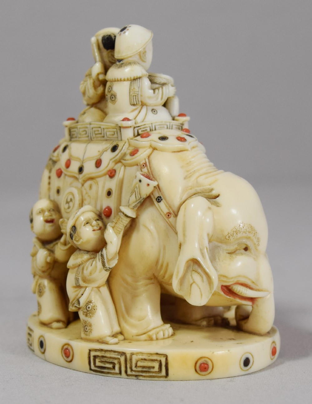 CHARMING JAPANESE IVORY SHIBAYAMA ELEPHANT GROUP View III