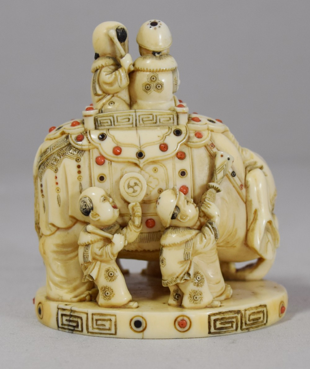 CHARMING JAPANESE IVORY SHIBAYAMA ELEPHANT GROUP View IV