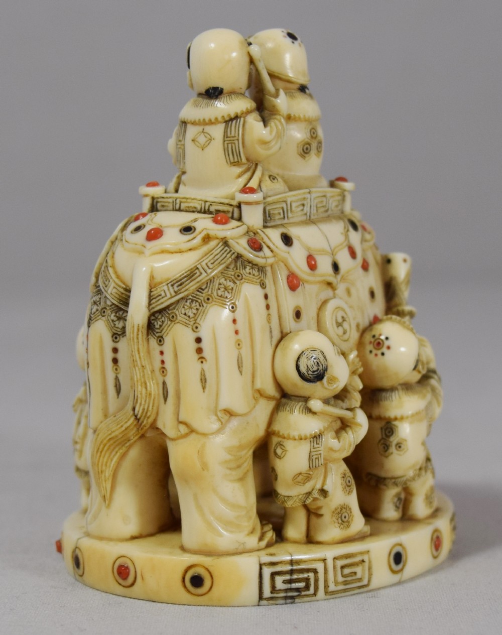 CHARMING JAPANESE IVORY SHIBAYAMA ELEPHANT GROUP View V