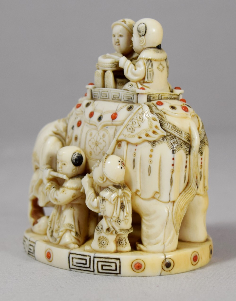 CHARMING JAPANESE IVORY SHIBAYAMA ELEPHANT GROUP View VI