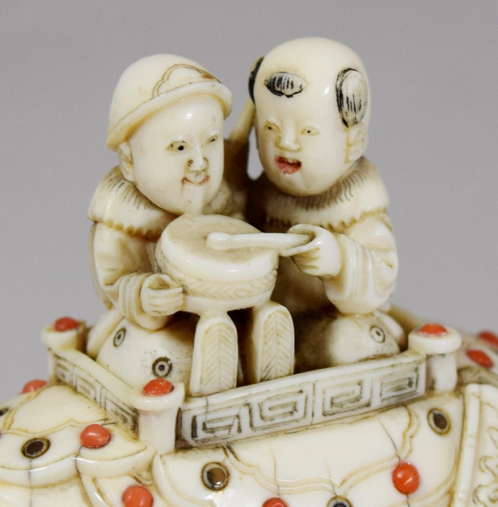 CHARMING JAPANESE IVORY SHIBAYAMA ELEPHANT GROUP View VII