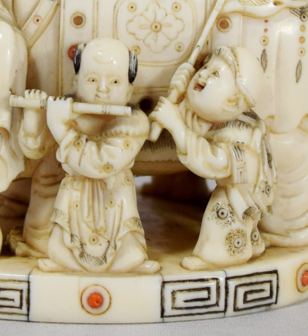 CHARMING JAPANESE IVORY SHIBAYAMA ELEPHANT GROUP View VIII