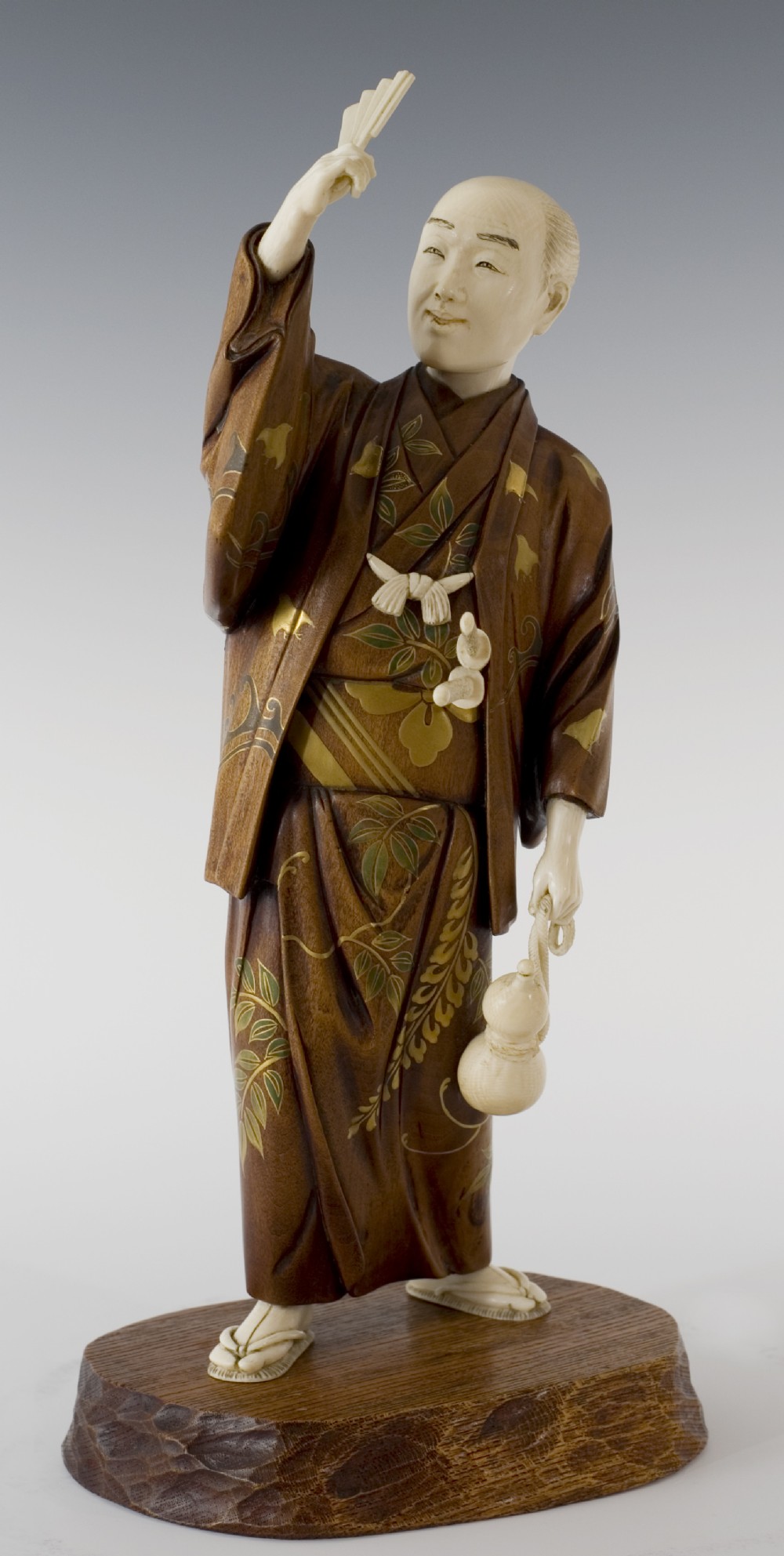 FINE JAPANESE GOLD LACQUERED BOXWOOD AND IVORY SAMURAI View III