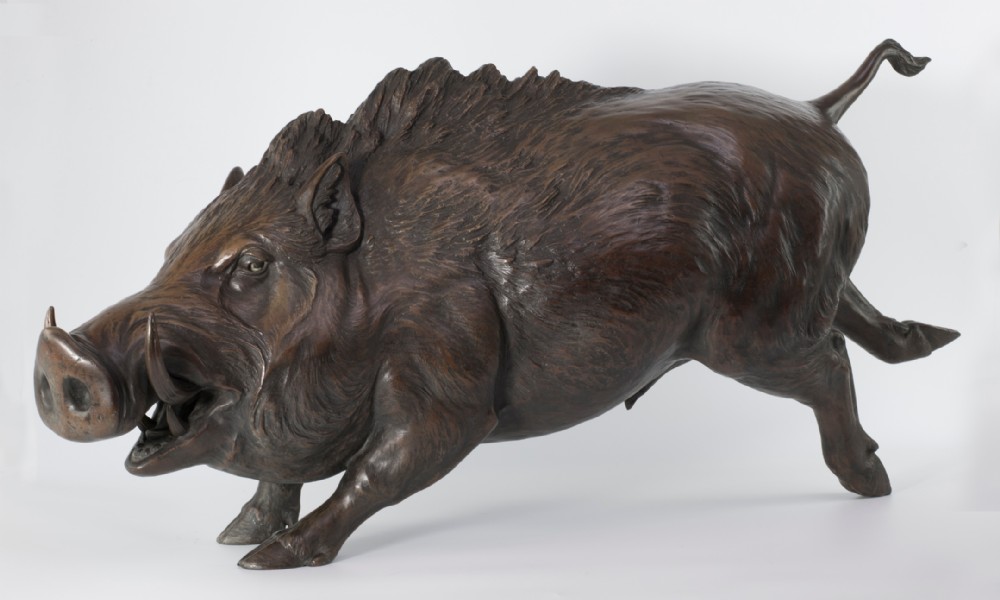 huge japanese bronze wild boar okimono maruki company - CATEGORY: ANTIQUE SCULPTURES - DATED 19TH CENTURY
