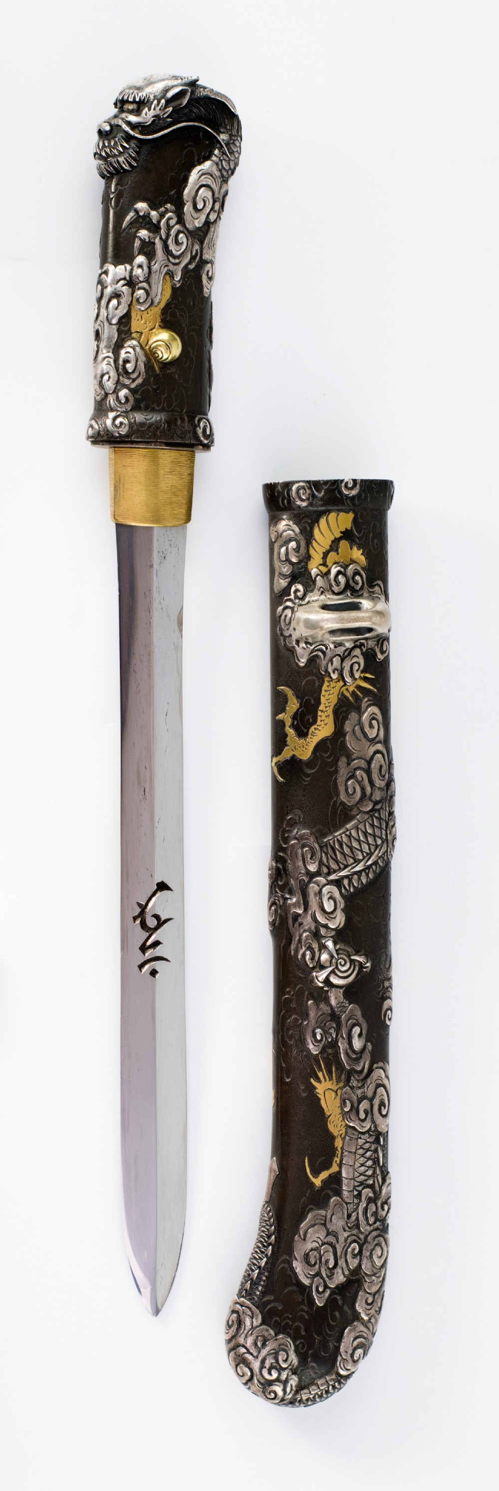 Japanese Ken Form Mixed Metal Dragons Tanto. View IV