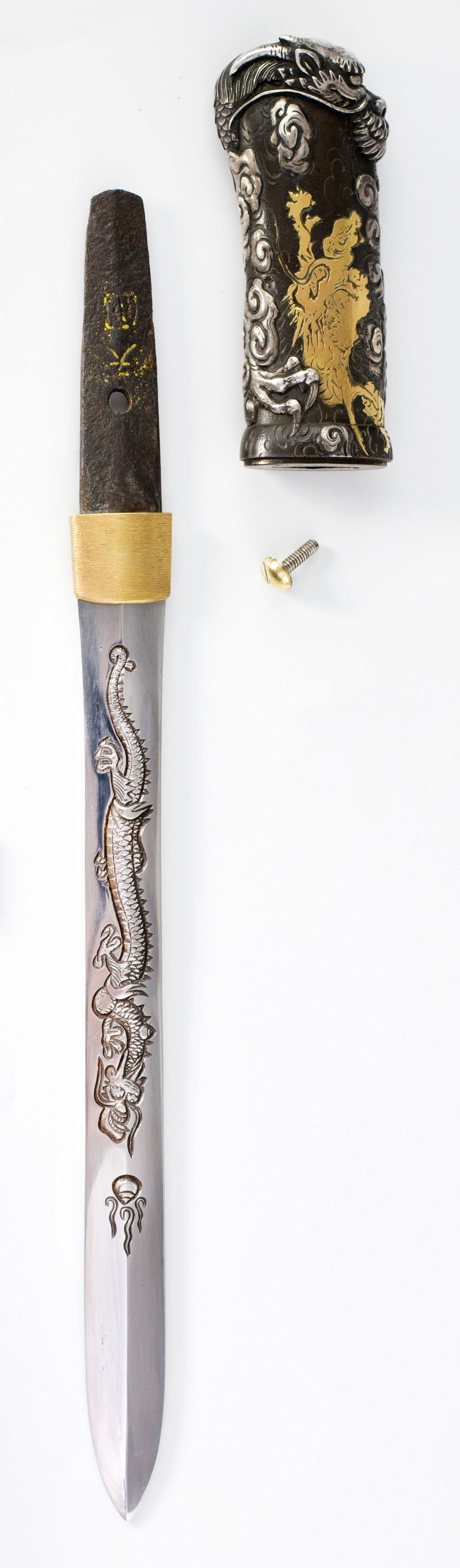 Japanese Ken Form Mixed Metal Dragons Tanto. View V