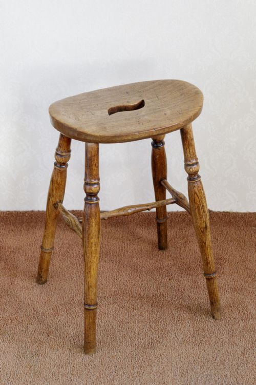 VICTORIAN STOOL WITH A WONDERFULL FIGURED TOP IN ASH - ADDITIONAL PHOTO 1