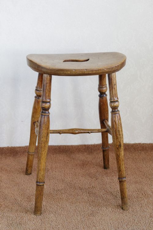 VICTORIAN STOOL WITH A WONDERFULL FIGURED TOP IN ASH - ADDITIONAL PHOTO 3
