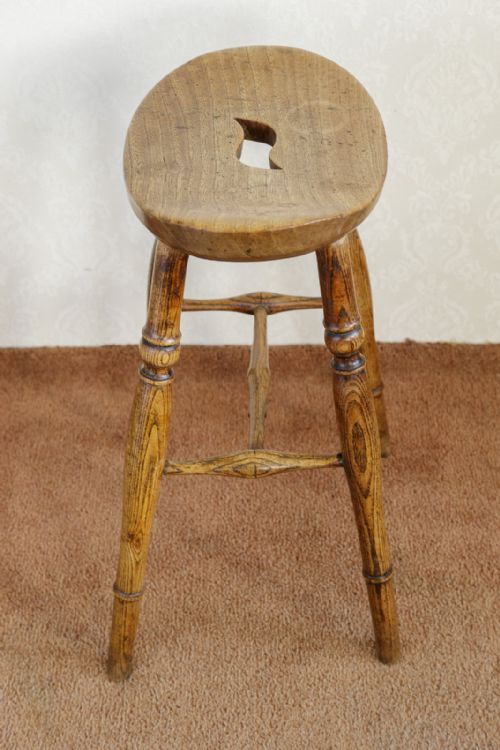 VICTORIAN STOOL WITH A WONDERFULL FIGURED TOP IN ASH - ADDITIONAL PHOTO 4