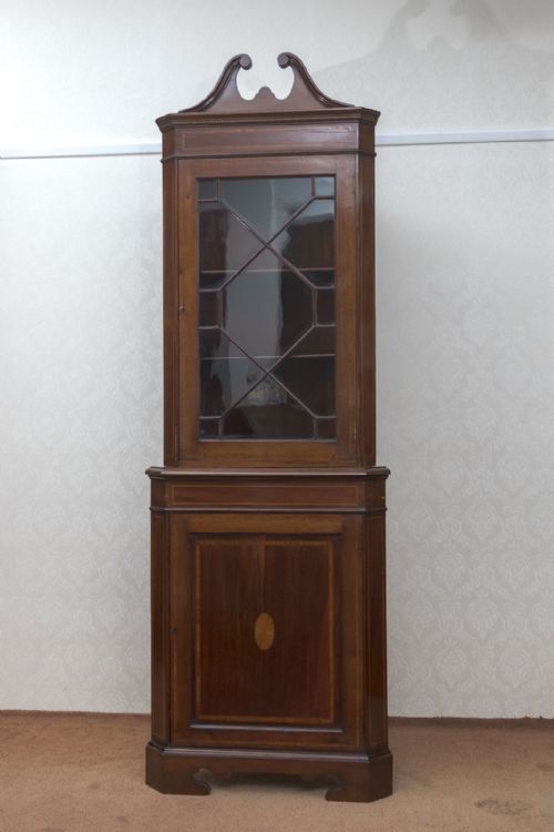 LATE VICTORIAN MAHOGANY INLAID CORNER CUPBOARD - ADDITIONAL PHOTO 1