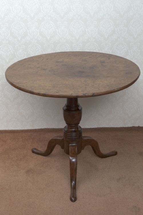 exceptionally rare burr wood tripod - CATEGORY: ANTIQUE TABLES - DATED 18TH CENTURY