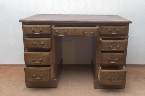 VICTORIAN OAK TWIN PEDESTAL KNEEHOLE DESK - ADDITIONAL PHOTO 4