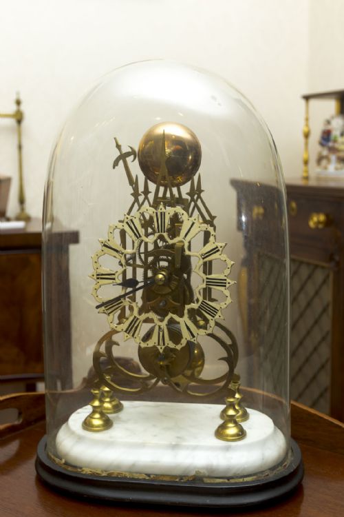 victorian brass skeleton clock - CATEGORY: ANTIQUE CLOCKS - DATED 19TH CENTURY