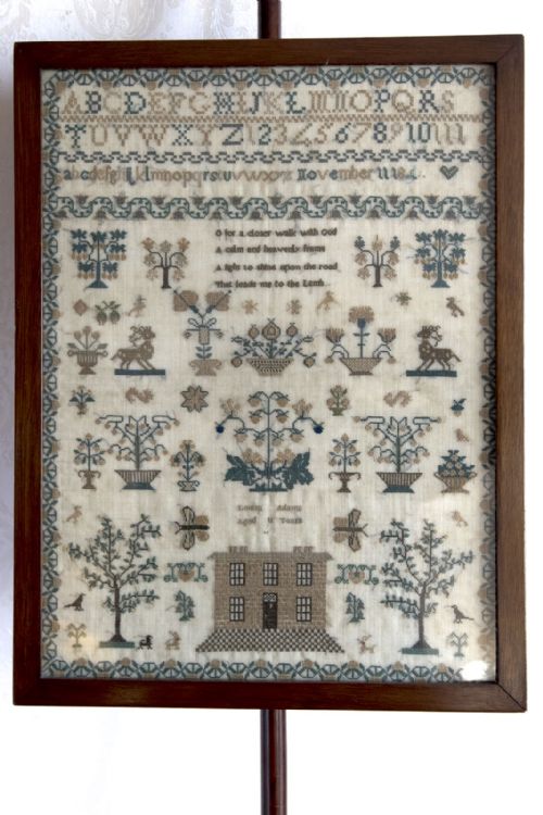 REGENCY PERIOD MAHOGANY POLE SCREEN WITH BEAUTIFUL SAMPLER - ADDITIONAL PHOTO 1