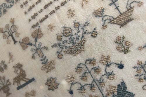 REGENCY PERIOD MAHOGANY POLE SCREEN WITH BEAUTIFUL SAMPLER - ADDITIONAL PHOTO 2