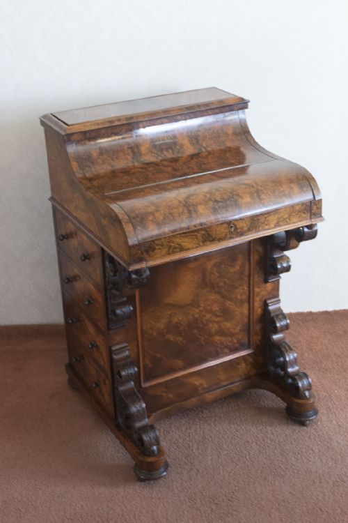 VICTORIAN BURR WALNUT PIANO RISE AND FALL DAVENPORT - ADDITIONAL PHOTO 1