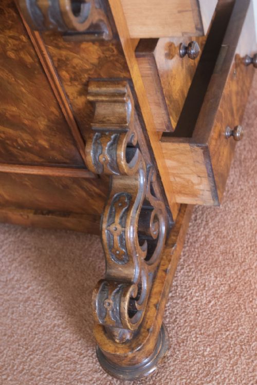 VICTORIAN BURR WALNUT PIANO RISE AND FALL DAVENPORT - ADDITIONAL PHOTO 12