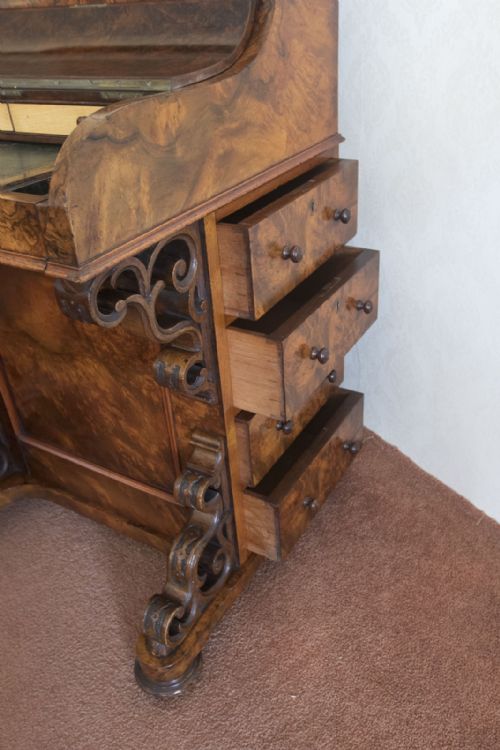 VICTORIAN BURR WALNUT PIANO RISE AND FALL DAVENPORT - ADDITIONAL PHOTO 13
