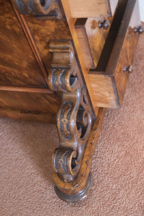 VICTORIAN BURR WALNUT PIANO RISE AND FALL DAVENPORT - ADDITIONAL PHOTO 15