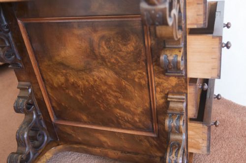 VICTORIAN BURR WALNUT PIANO RISE AND FALL DAVENPORT - ADDITIONAL PHOTO 17