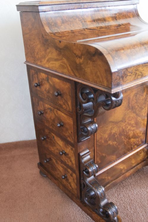 VICTORIAN BURR WALNUT PIANO RISE AND FALL DAVENPORT - ADDITIONAL PHOTO 18