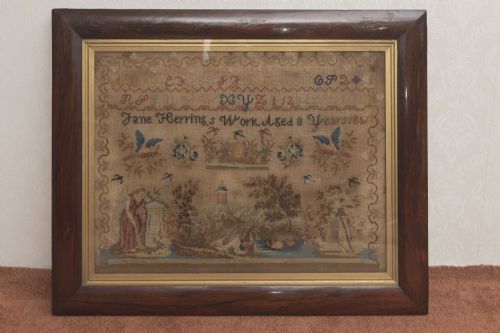 victorian framed sampler in berlin work - CATEGORY: ANTIQUE MISCELLANEOUS - DATED 19TH CENTURY
