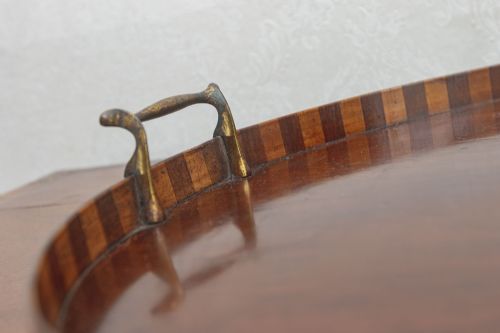 VICTORIAN MAHOGANY INLAID TRAY OF KIDNEY SHAPE - ADDITIONAL PHOTO 4