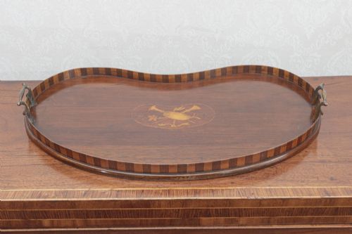 VICTORIAN MAHOGANY INLAID TRAY OF KIDNEY SHAPE - ADDITIONAL PHOTO 6