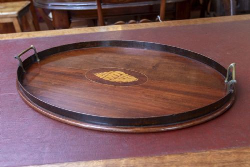 VICTORIAN OR PERHAPS EDWARDIAN INLAID MAHOGANY TRAY - ADDITIONAL PHOTO 4