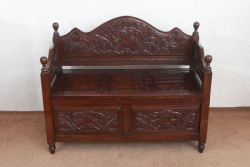 late victorian red walnut hall bench - CATEGORY: ANTIQUE FURNITURE - DATED 19TH CENTURY