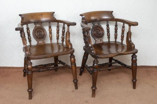 pair of draught back smokers bow chairs in ash - CATEGORY: ANTIQUE CHAIRS - DATED 19TH CENTURY