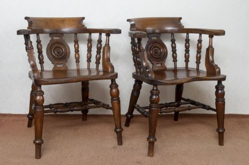 PAIR OF DRAUGHT BACK SMOKERS BOW CHAIRS IN ASH - ADDITIONAL PHOTO 3