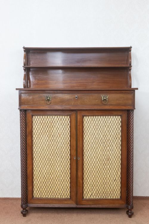 fine quality regency period side cabinet with brass grill doors - CATEGORY: ANTIQUE CABINETS - DATED 19TH CENTURY