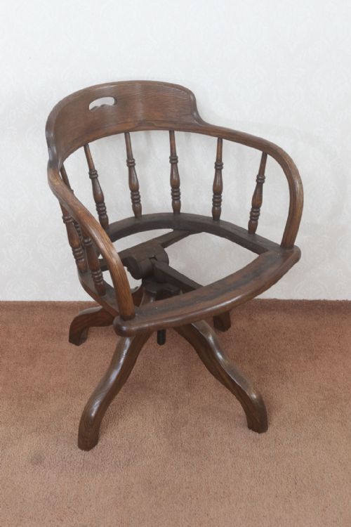 EDWARDIAN OAK OFFICE CHAIR WITH SWIVEL ACTION - ADDITIONAL PHOTO 3