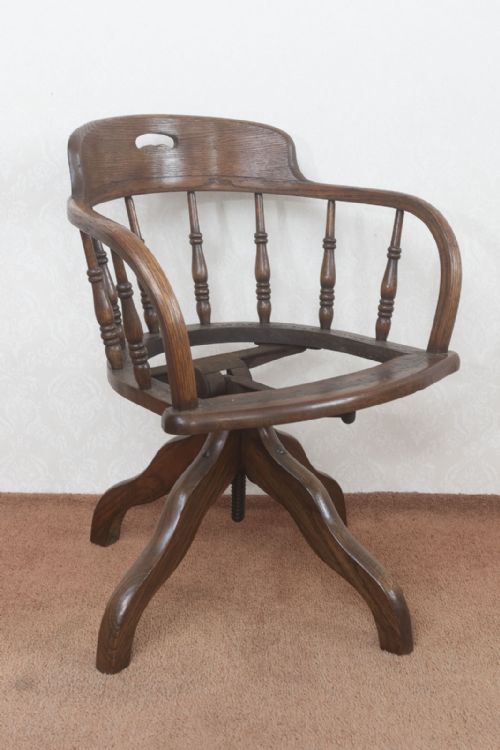 EDWARDIAN OAK OFFICE CHAIR WITH SWIVEL ACTION - ADDITIONAL PHOTO 4