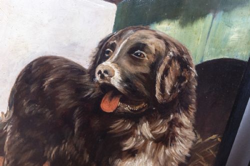 A PAIR OF HAND PAINTED PANELS DEPICTING DOGS - ADDITIONAL PHOTO 1