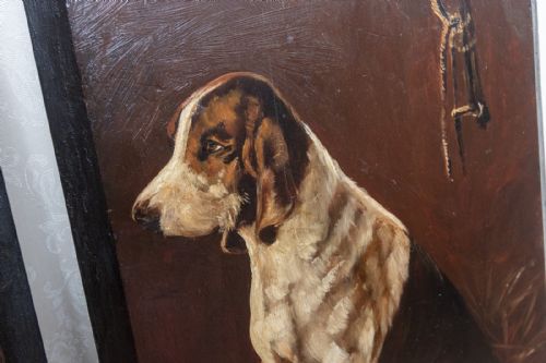 A PAIR OF HAND PAINTED PANELS DEPICTING DOGS - ADDITIONAL PHOTO 2