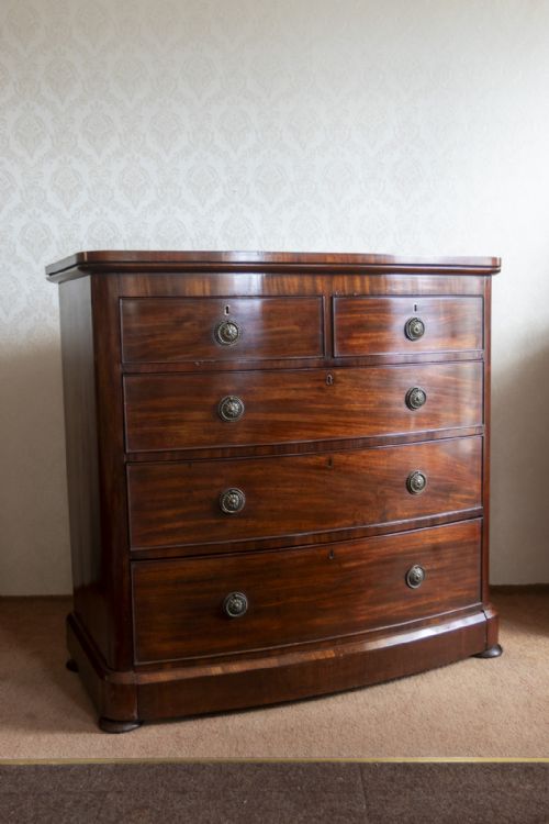 MAHOGANY BOW FRONT DRESSING CHEST IN FINE ORIGINAL CONDITION - ADDITIONAL PHOTO 6