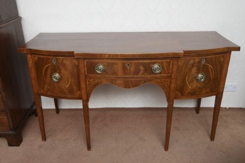 georgian mahogany bow front sideboard with wonderful inlay - CATEGORY: ANTIQUE SIDEBOARDS - DATED GEORGIAN